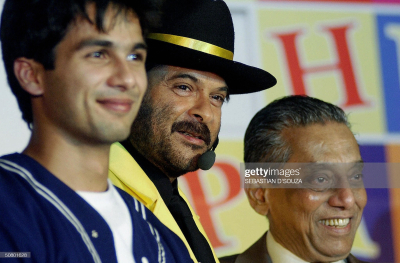 Credit :- SEBASTIAN D'SOUZA/AFP via Getty Images
BOMBAY, INDIA:  Indian actors Shahid Kapoor (L) and Anil Kapoor (C) pose along with producer Firoz Nadiadwala (R) at the launch of 'Deewane Huye Paagal' (Love  Crazy Men Go Mad) in Bombay late ,04 May 2004  Despite India's lower profile at this year's Cannes film festival, industry officials say they will be making a big push to sell the country's prolific movie production to international audiences. AFP PHOTO/Sebastian D'SOUZA  (Photo credit should read SEBASTIAN D'SOUZA/AFP via Getty Images)
